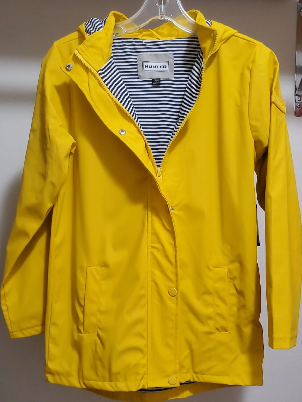Hunter Kids Yellow Raincoat with Black & White Striped Lining
